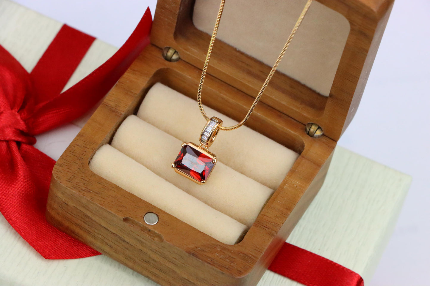 Elegant Red Gemstone Pendant with Gold Plated Brass Frame, XPPT1775 (2162-7)
