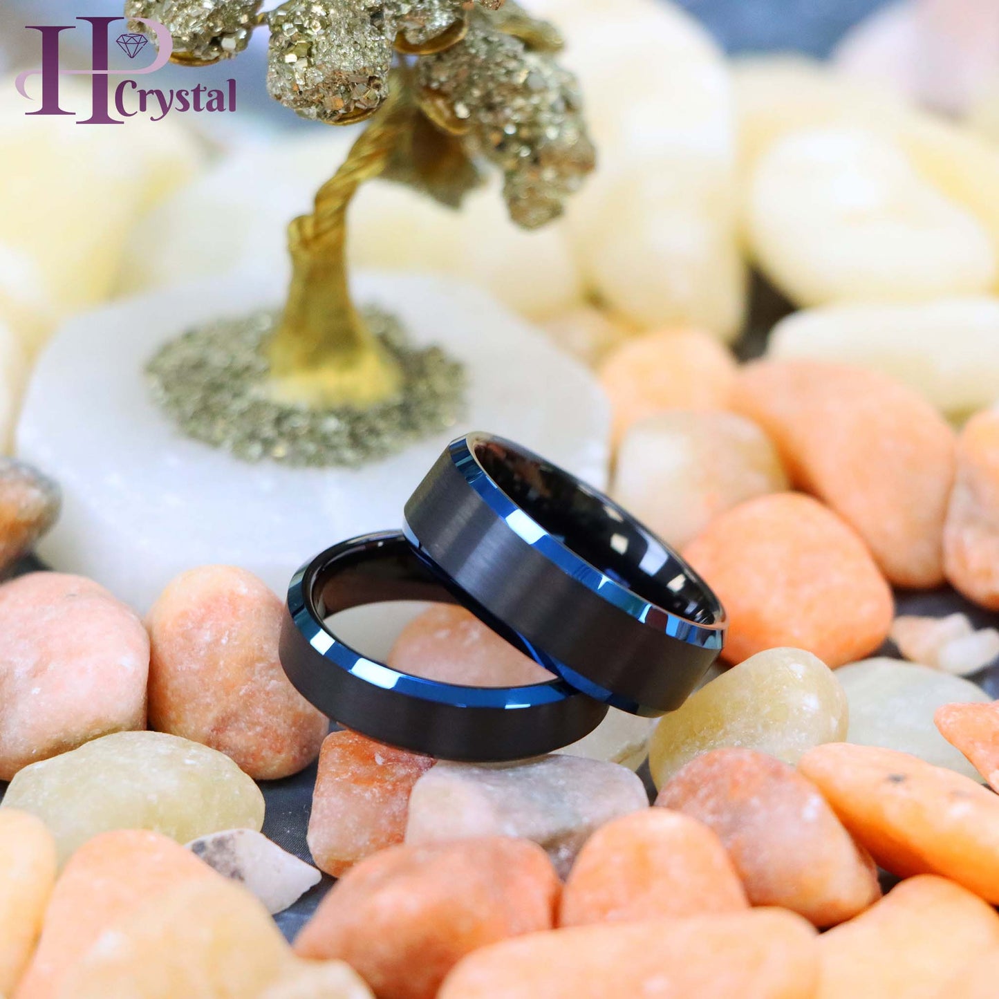 Black IP Tungsten Ring with Blue IP Beveled Edge