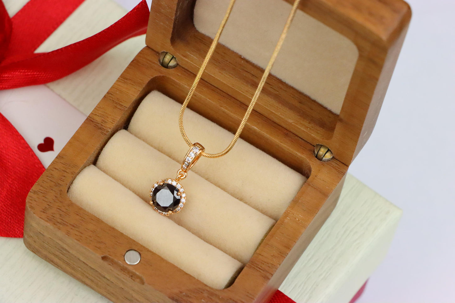 Blood Red Pendant with Gold Plated Brass and Crystal Accents, XPPT1461 (2137-1)