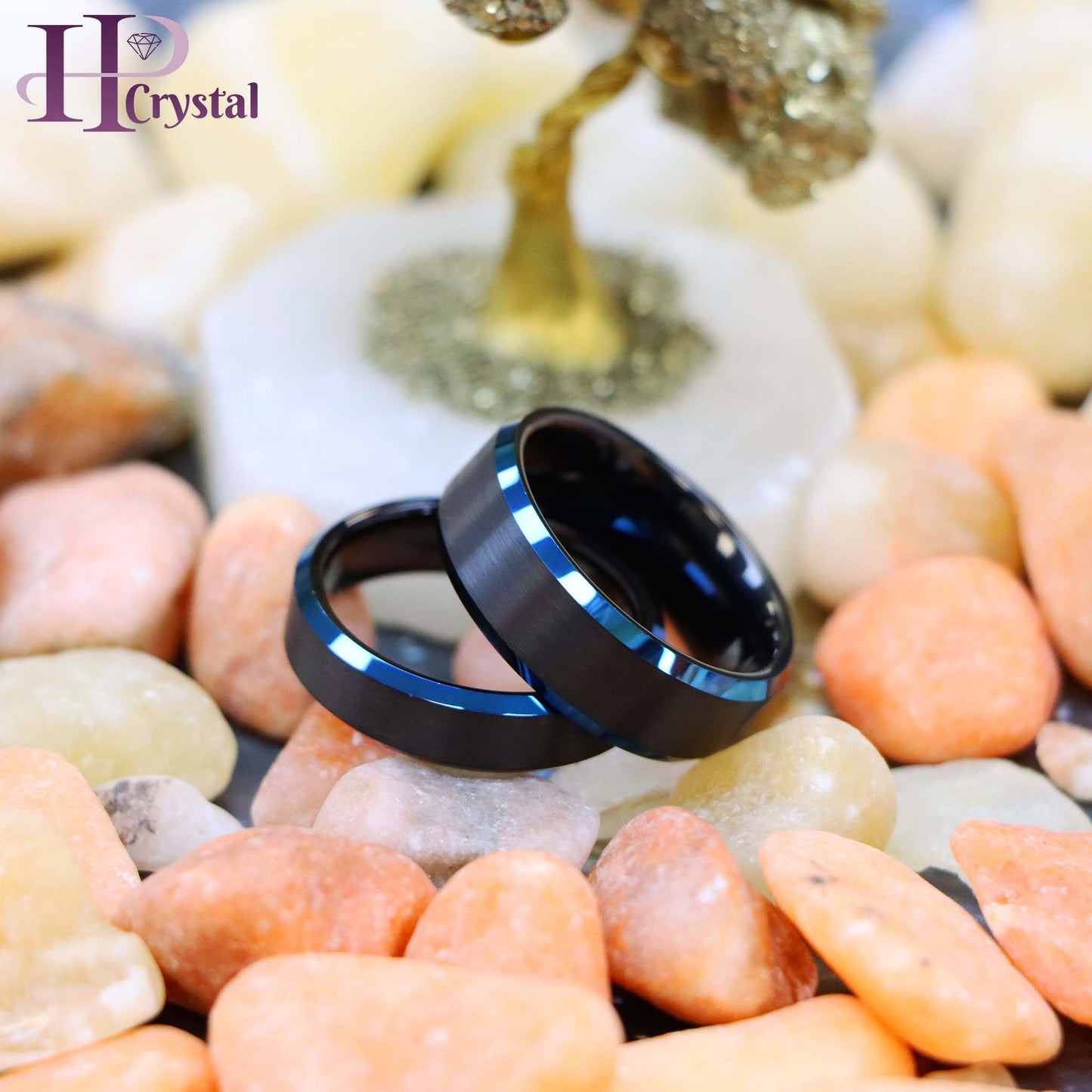 Black IP Tungsten Ring with Blue IP Beveled Edge