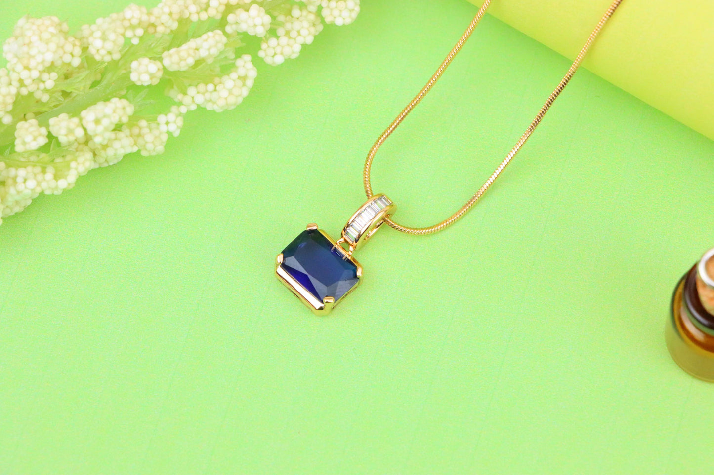 Royal Blue Gemstone Pendant with Elegant Gold Plated Frame, XPPT1776 (2162-7)