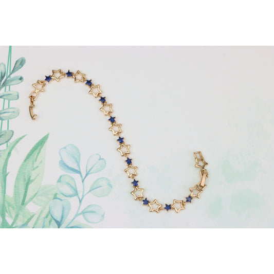 Rose Gold Star Link Bracelet with Blue Stones, XPBL0767 (2077-6)