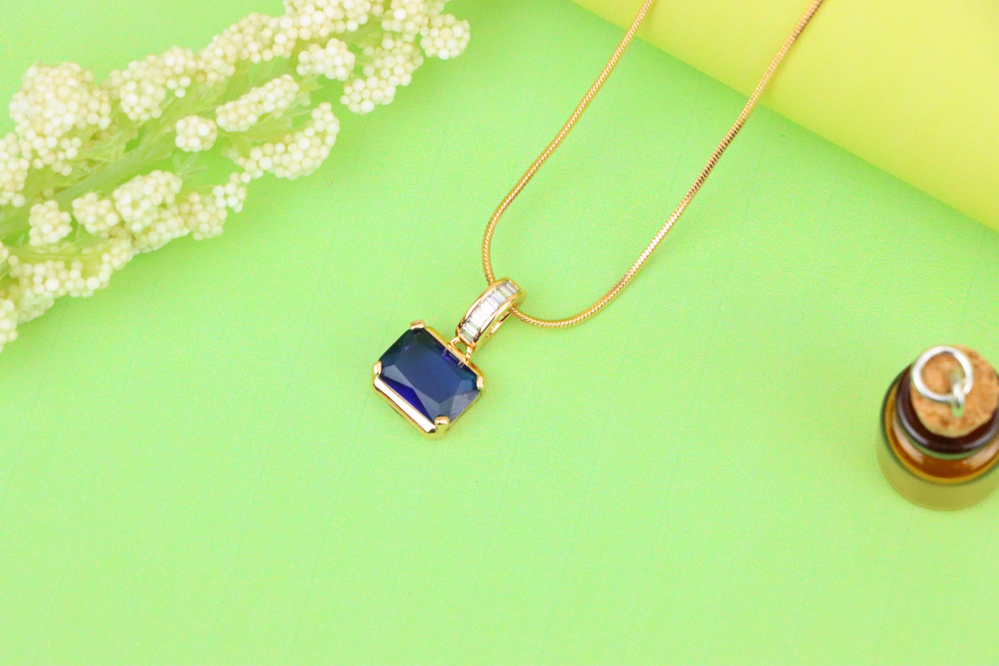 Royal Blue Gemstone Pendant with Elegant Gold Plated Frame, XPPT1776 (2162-7)