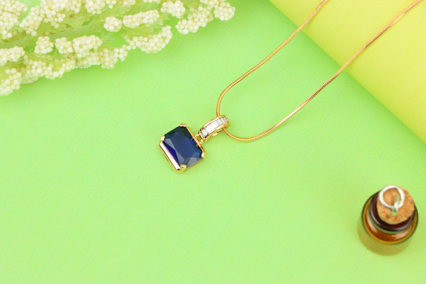 Royal Blue Gemstone Pendant with Elegant Gold Plated Frame, XPPT1776 (2162-7)
