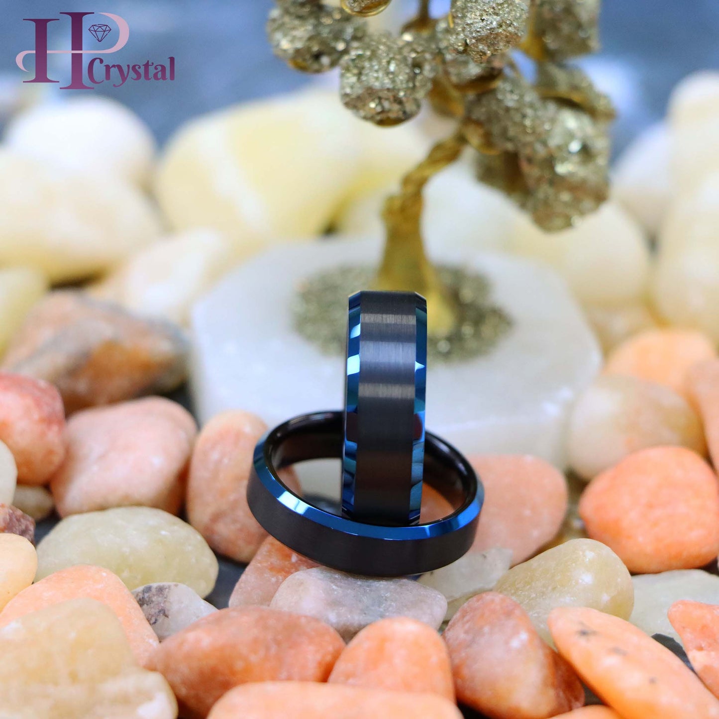 Black IP Tungsten Ring with Blue IP Beveled Edge