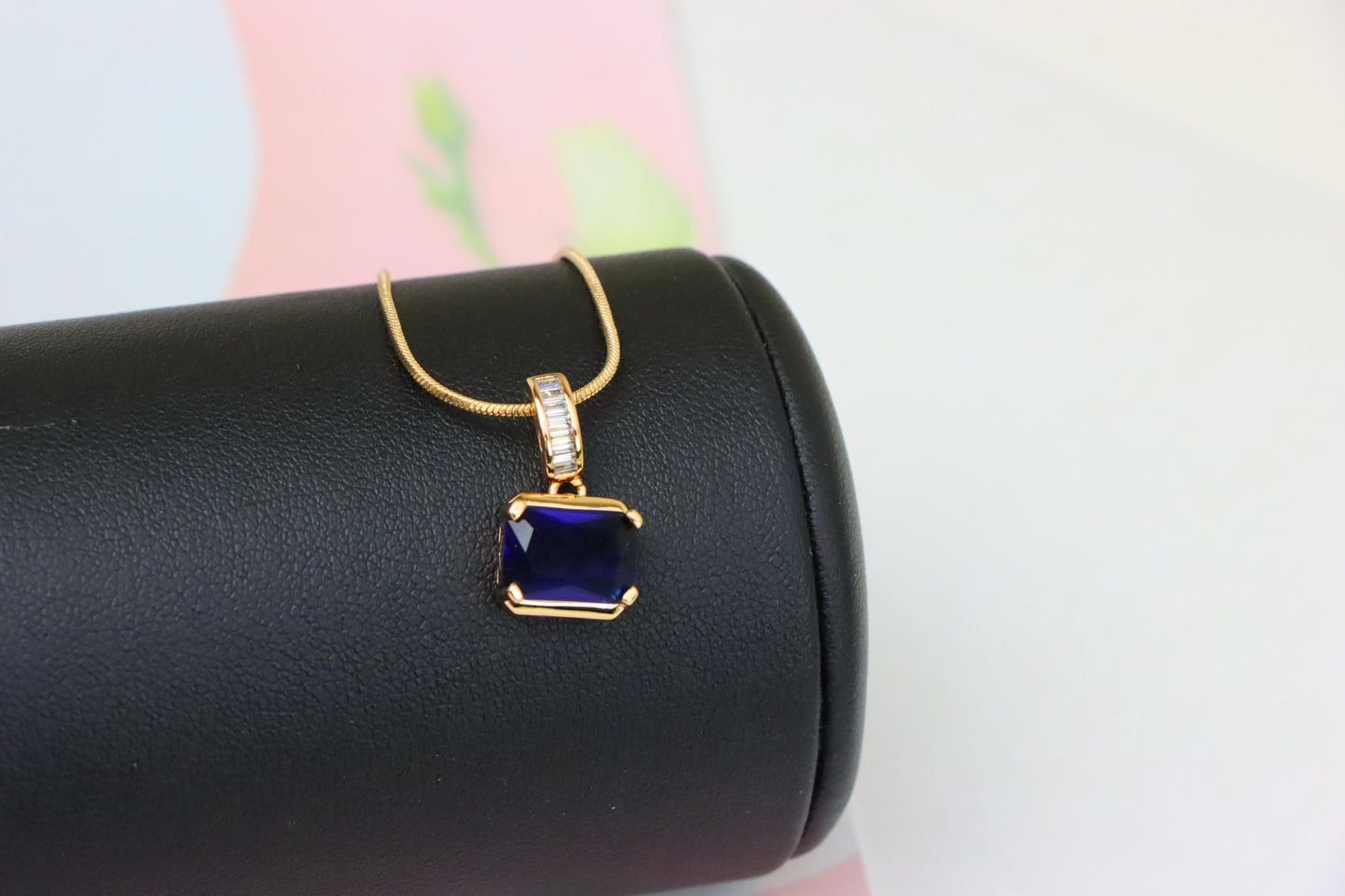 Royal Blue Gemstone Pendant with Elegant Gold Plated Frame, XPPT1776 (2162-7)