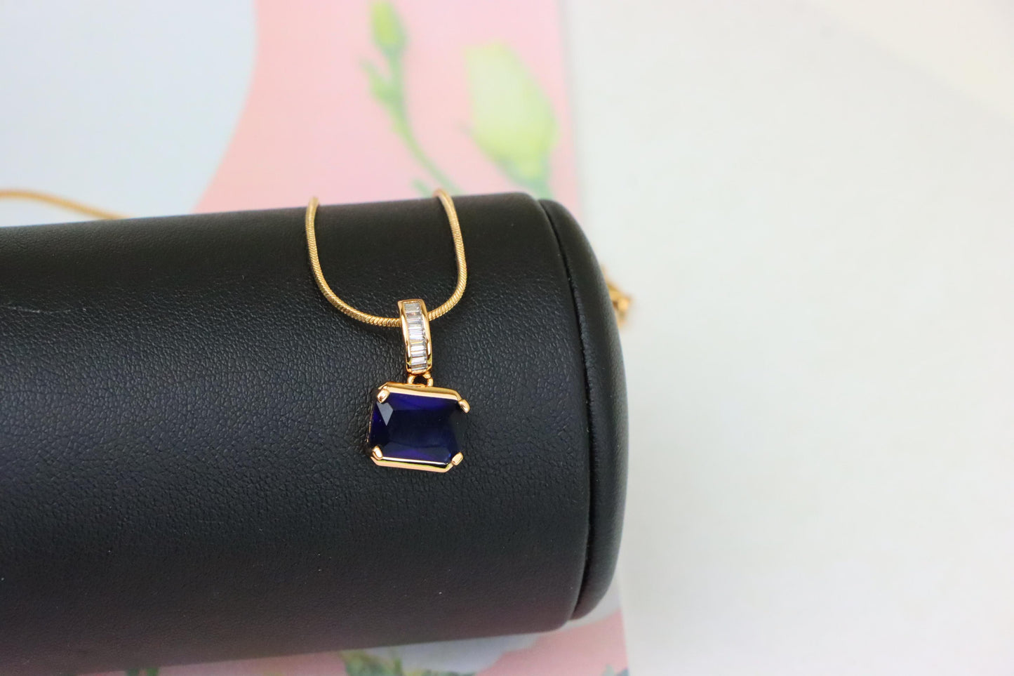 Royal Blue Gemstone Pendant with Elegant Gold Plated Frame, XPPT1776 (2162-7)