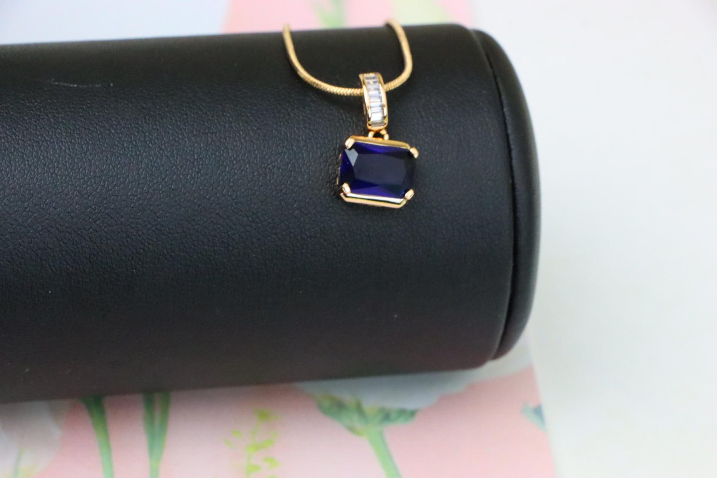 Royal Blue Gemstone Pendant with Elegant Gold Plated Frame, XPPT1776 (2162-7)