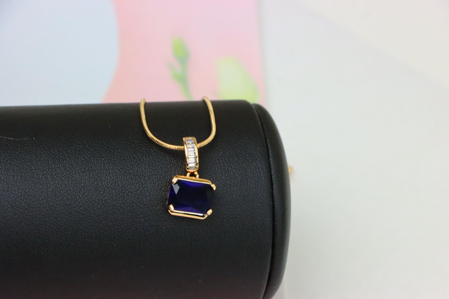 Royal Blue Gemstone Pendant with Elegant Gold Plated Frame, XPPT1776 (2162-7)