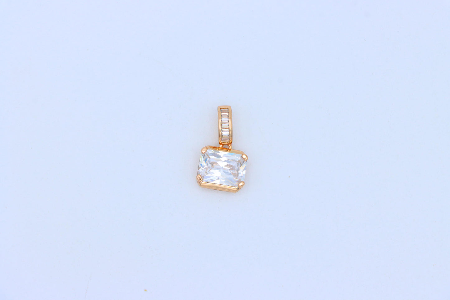 Elegant White Stone Pendant in Gold Finish with Baguette Detailing, XPPT1777 (2162-7)