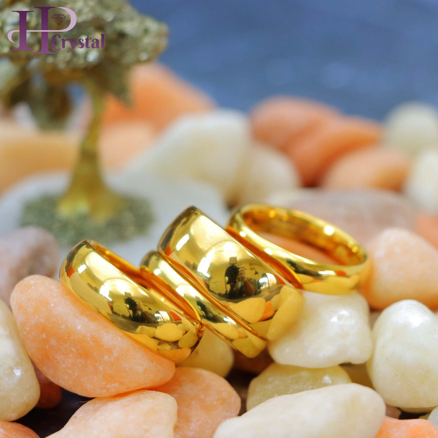 Domed Gold-Plated Shiny Polish Tungsten Ring