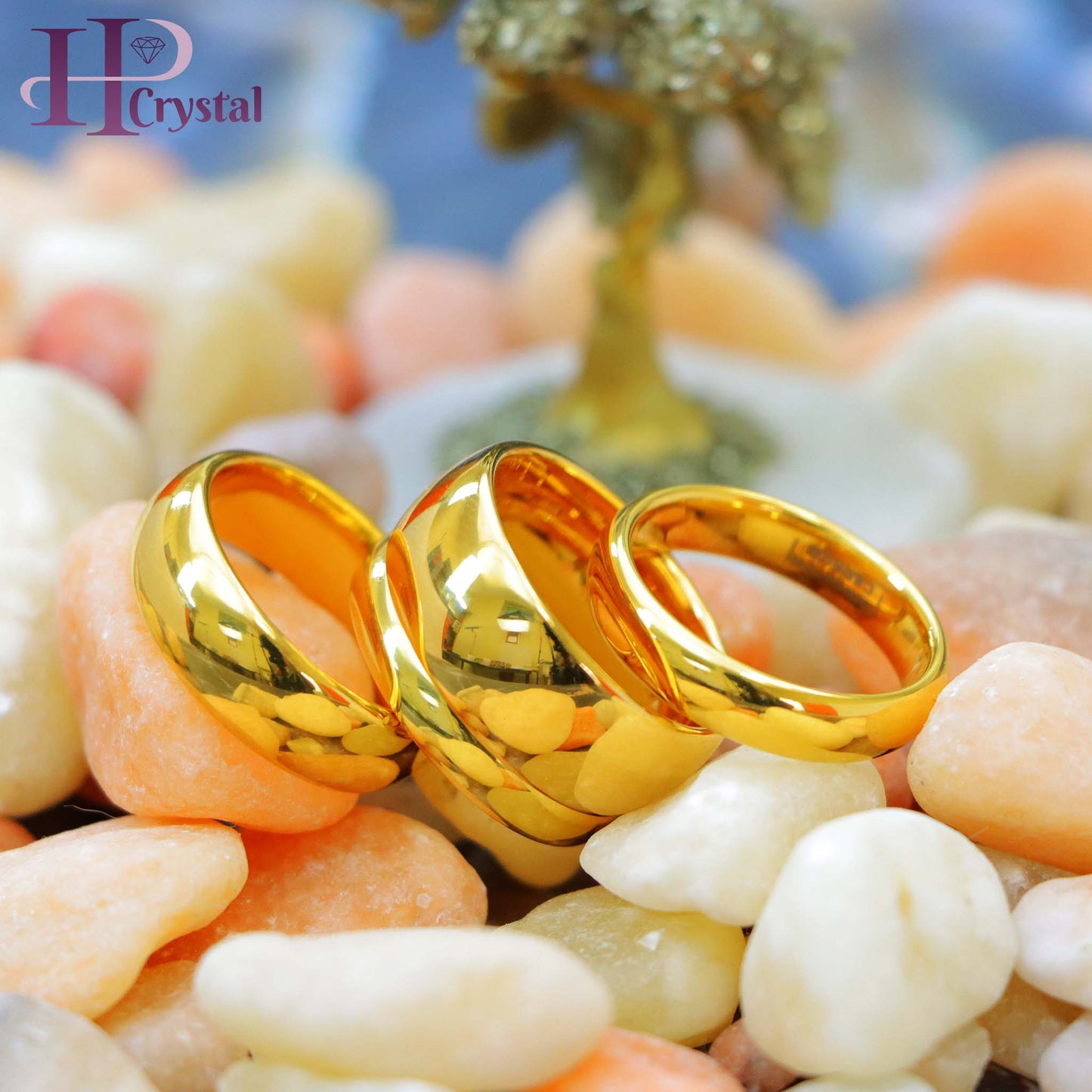 Domed Gold-Plated Shiny Polish Tungsten Ring