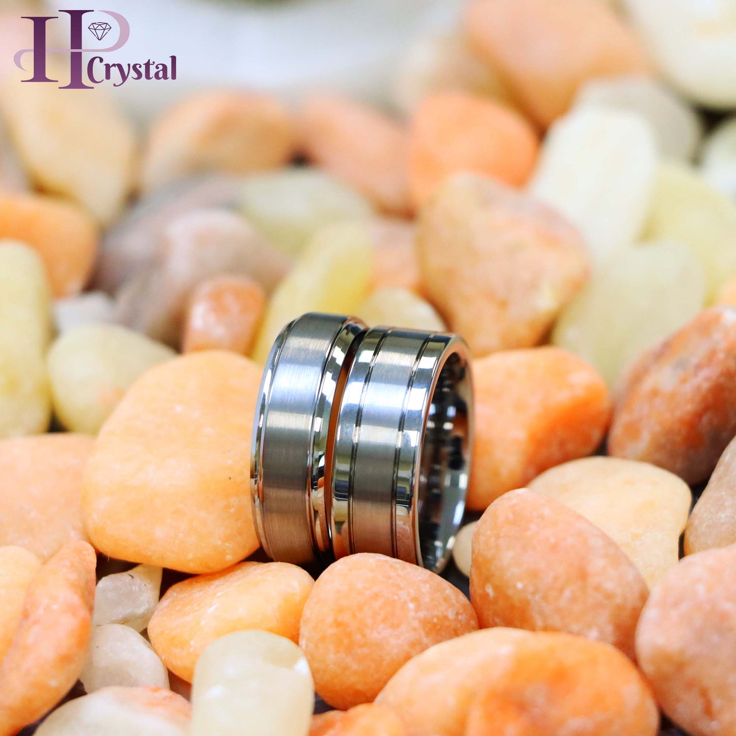 Polished Shiny Double Grooved Brushed Center Tungsten Ring