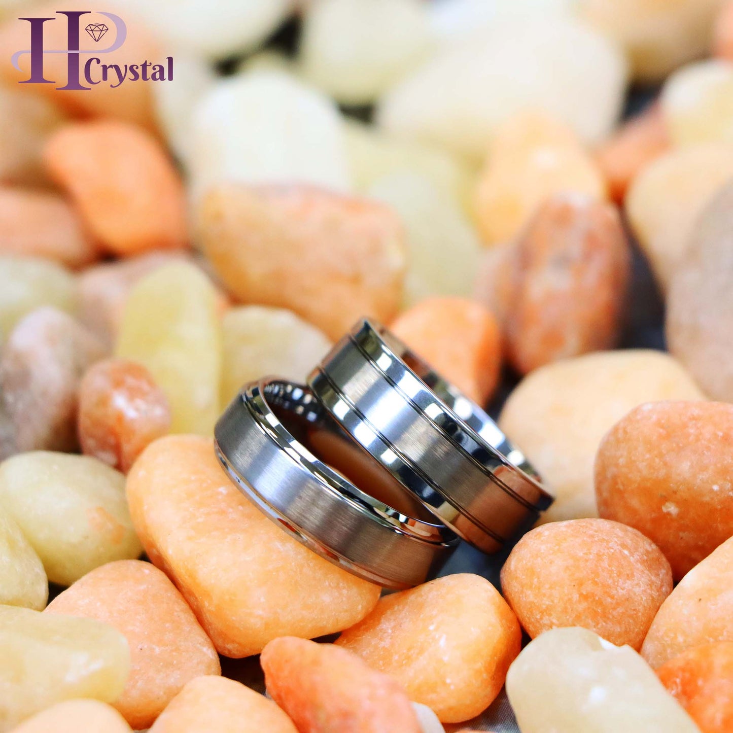 Polished Shiny Double Grooved Brushed Center Tungsten Ring
