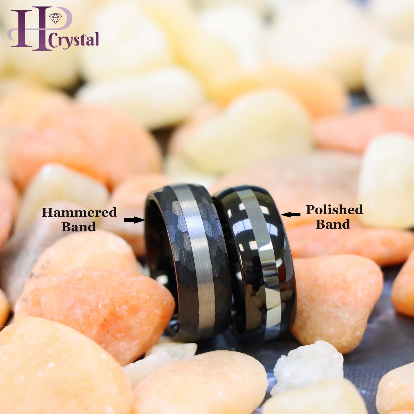 High Polish Black IP Plate Shiny Center Line/Chiseled Sides & Brushed Stripe Center Tungsten Ring