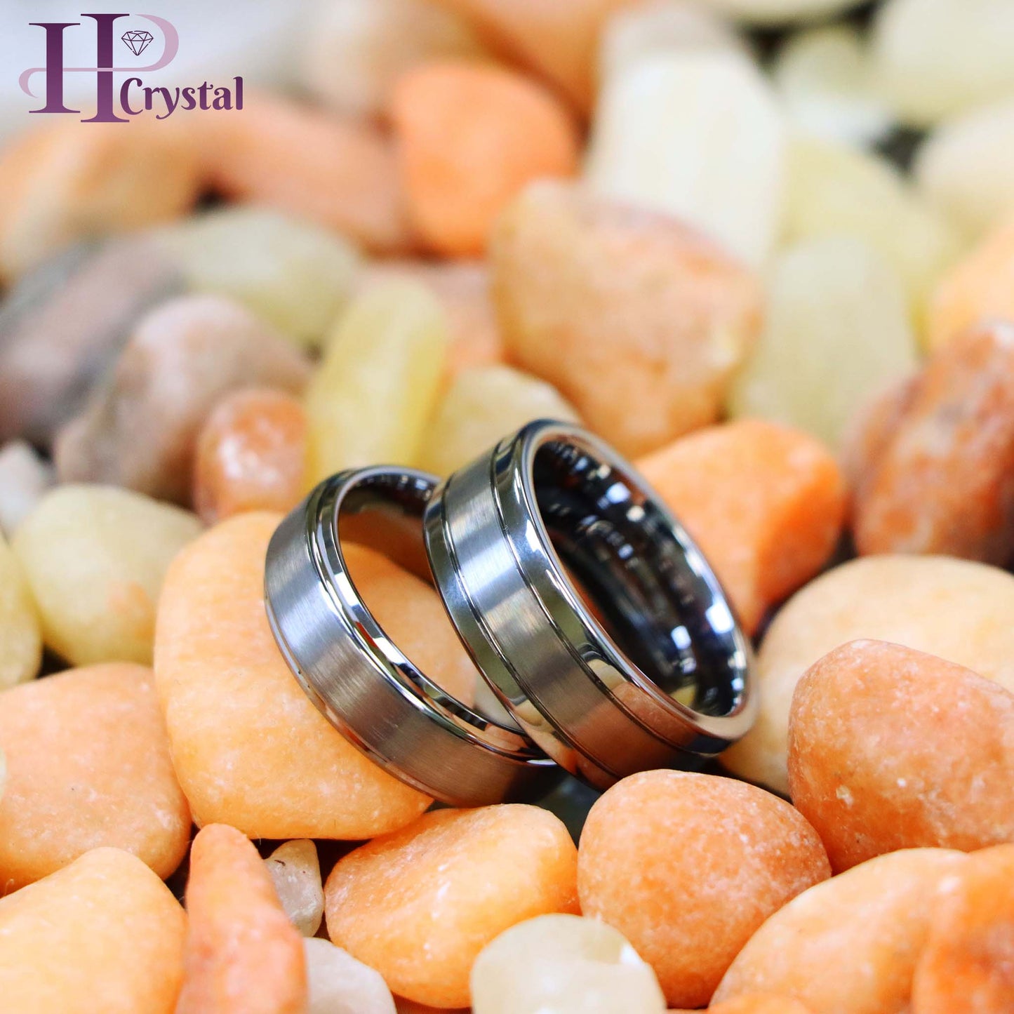 Polished Shiny Double Grooved Brushed Center Tungsten Ring