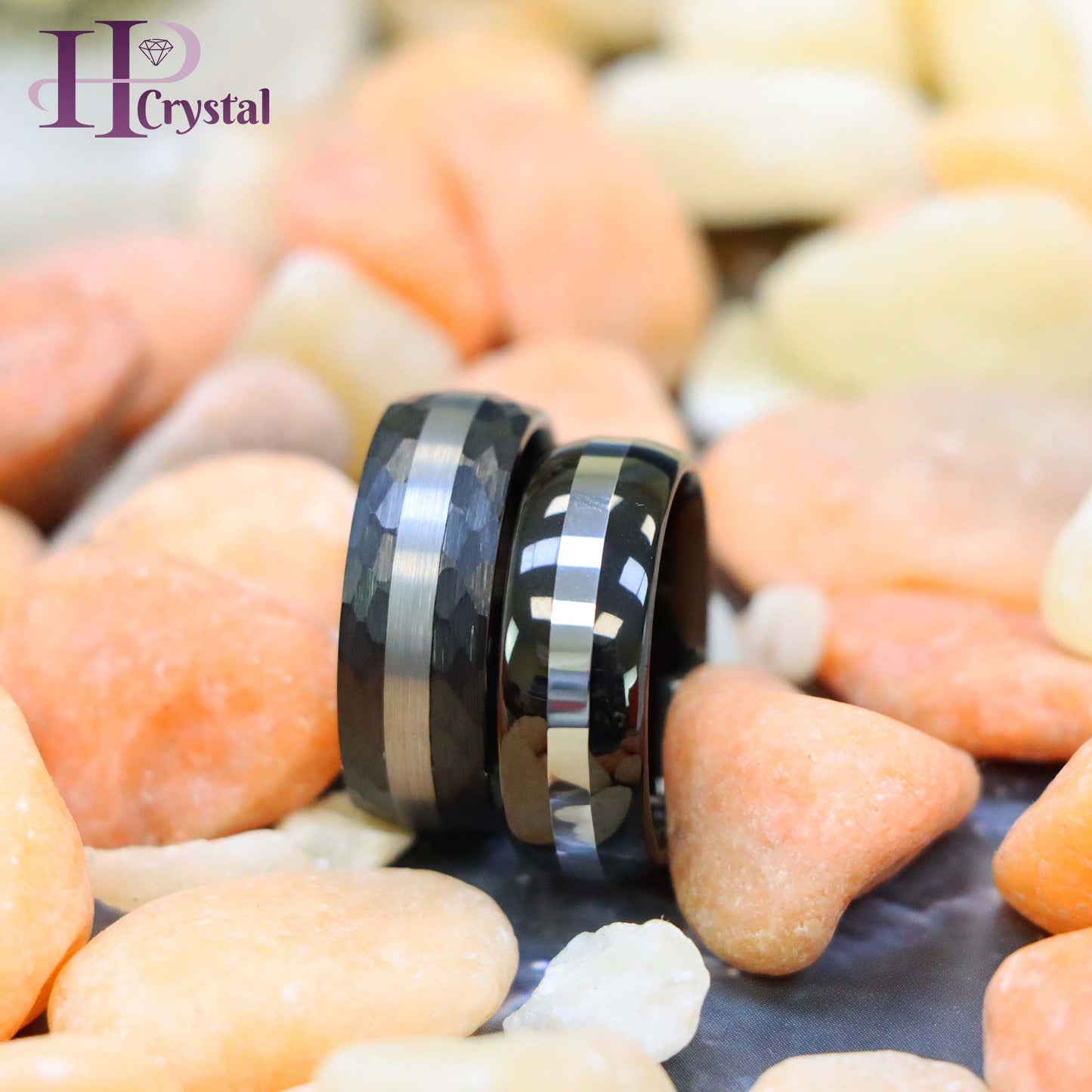 High Polish Black IP Plate Shiny Center Line/Chiseled Sides & Brushed Stripe Center Tungsten Ring