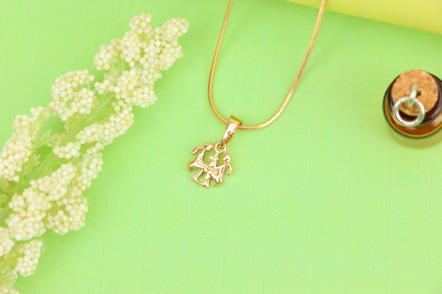Rose Gold Gemini Pendant in Gold Plated Brass Zodiac Charm, XPPT1464 (2137-2)