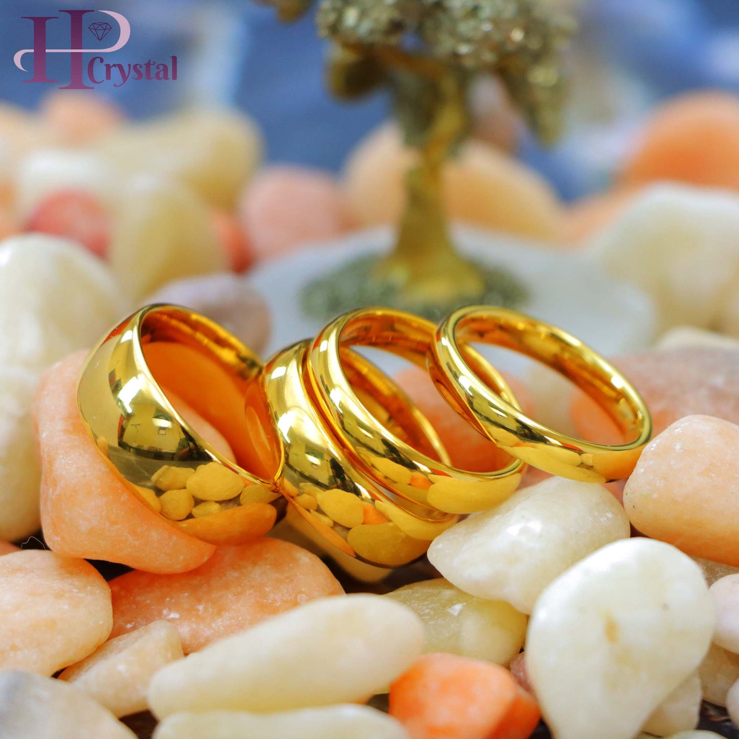 Domed Gold-Plated Shiny Polish Tungsten Ring