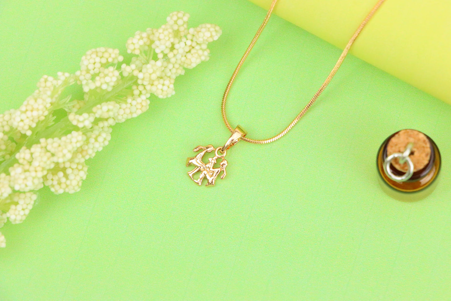 Rose Gold Gemini Pendant in Gold Plated Brass Zodiac Charm, XPPT1464 (2137-2)