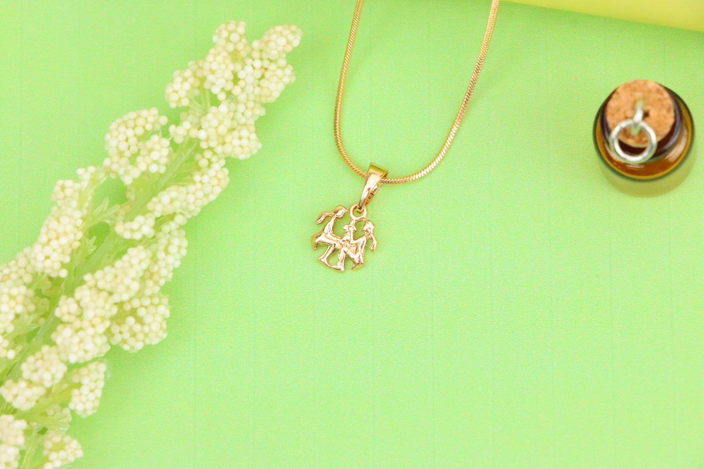 Rose Gold Gemini Pendant in Gold Plated Brass Zodiac Charm, XPPT1464 (2137-2)