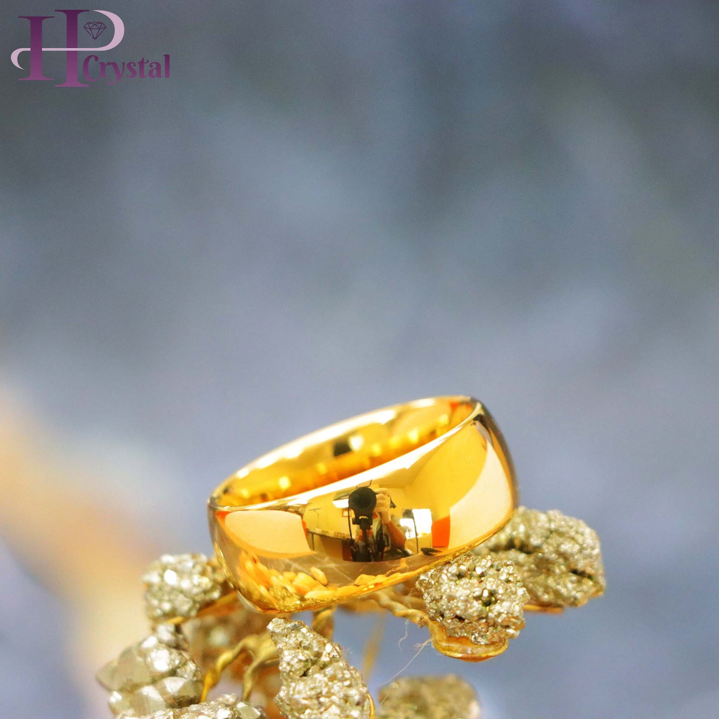 Domed Gold-Plated Shiny Polish Tungsten Ring