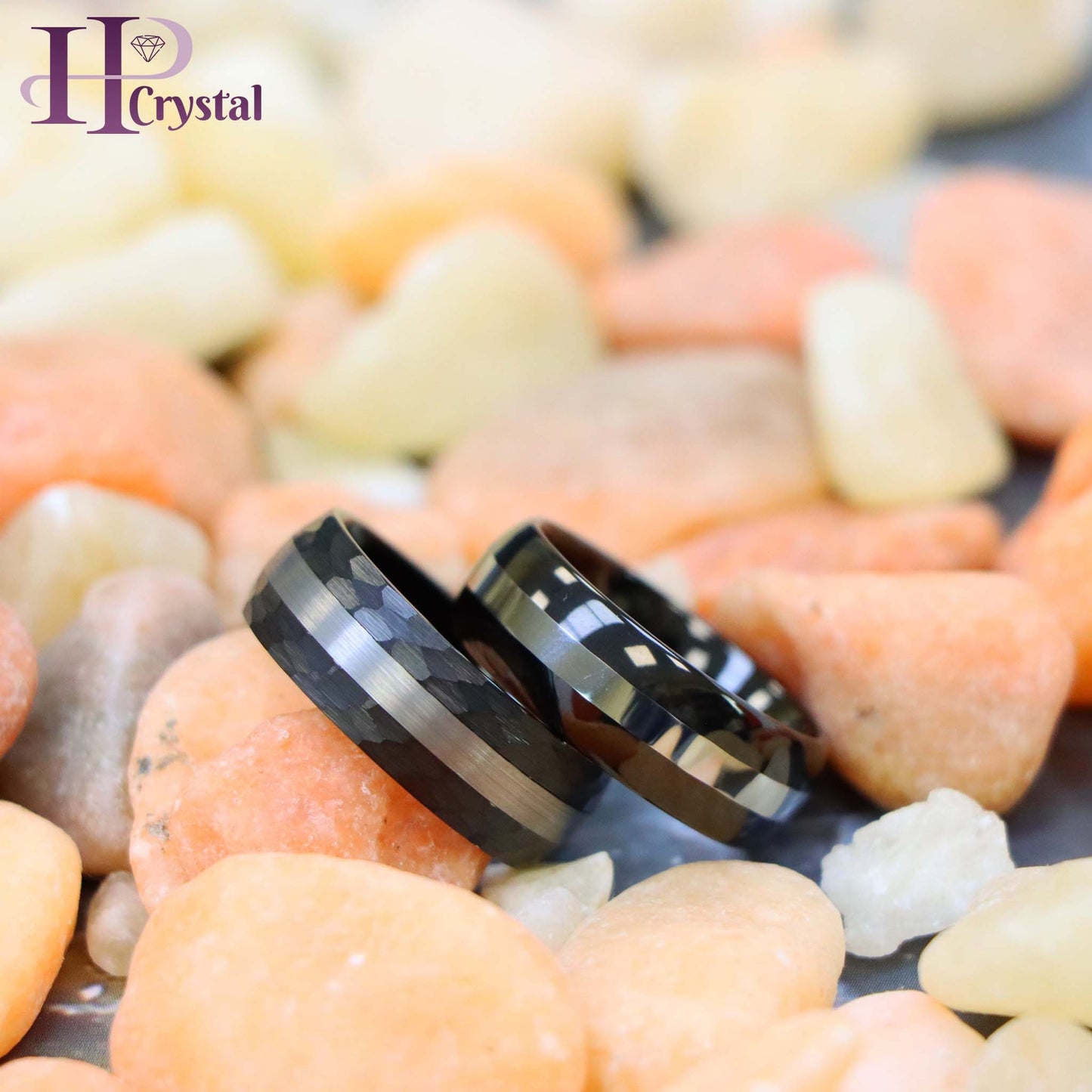 High Polish Black IP Plate Shiny Center Line/Chiseled Sides & Brushed Stripe Center Tungsten Ring