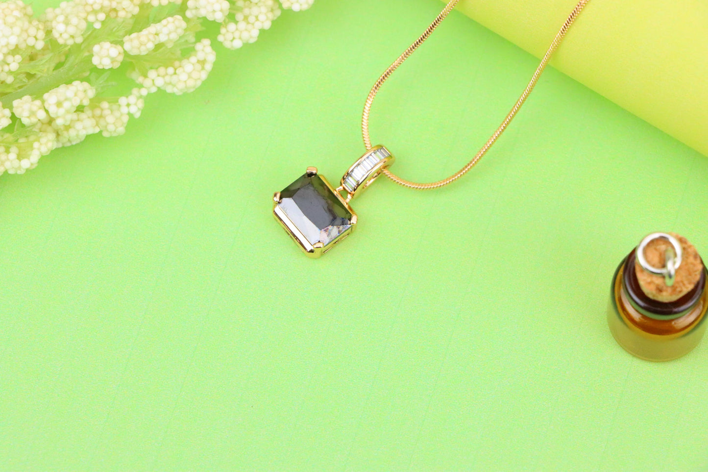 Chic Black Emerald Cut Pendant with Gold Plated Baguette Bail, XPPT1778 (2162-7)