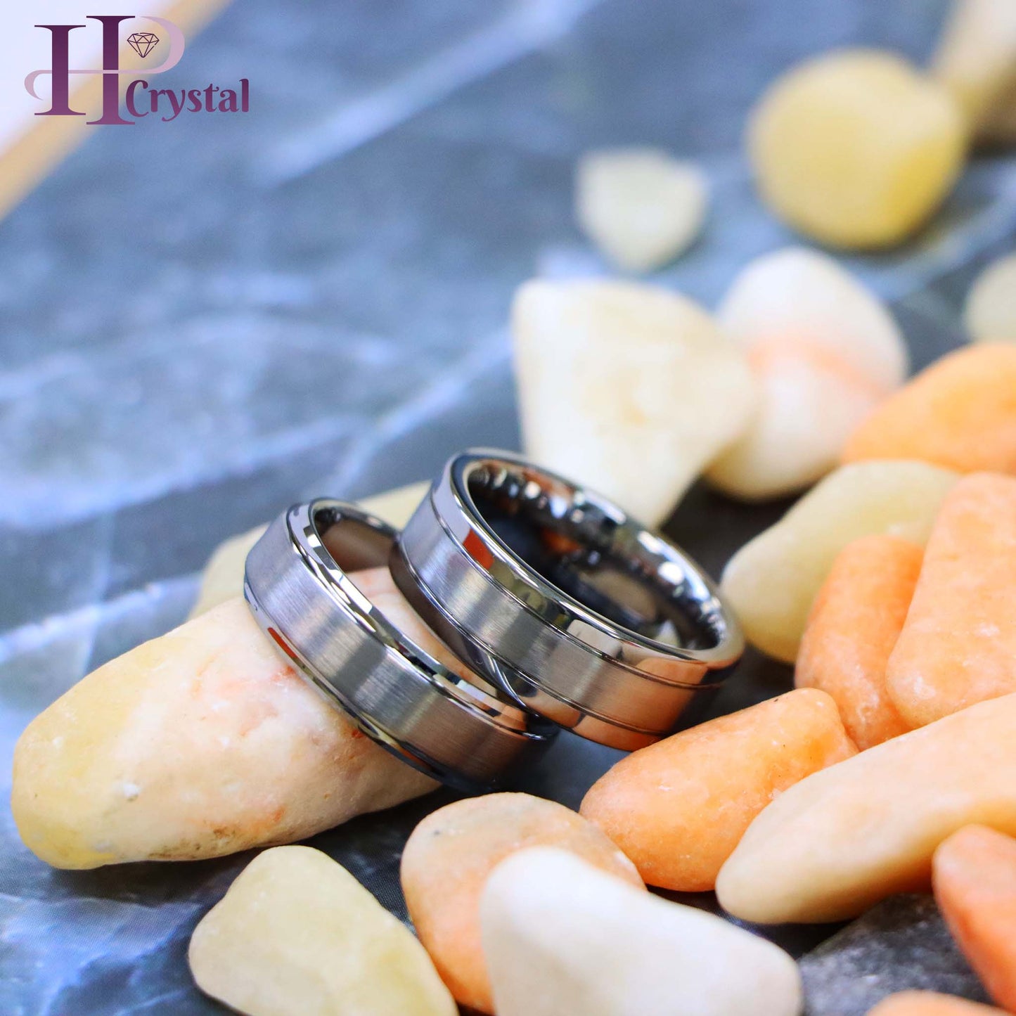 Polished Shiny Double Grooved Brushed Center Tungsten Ring