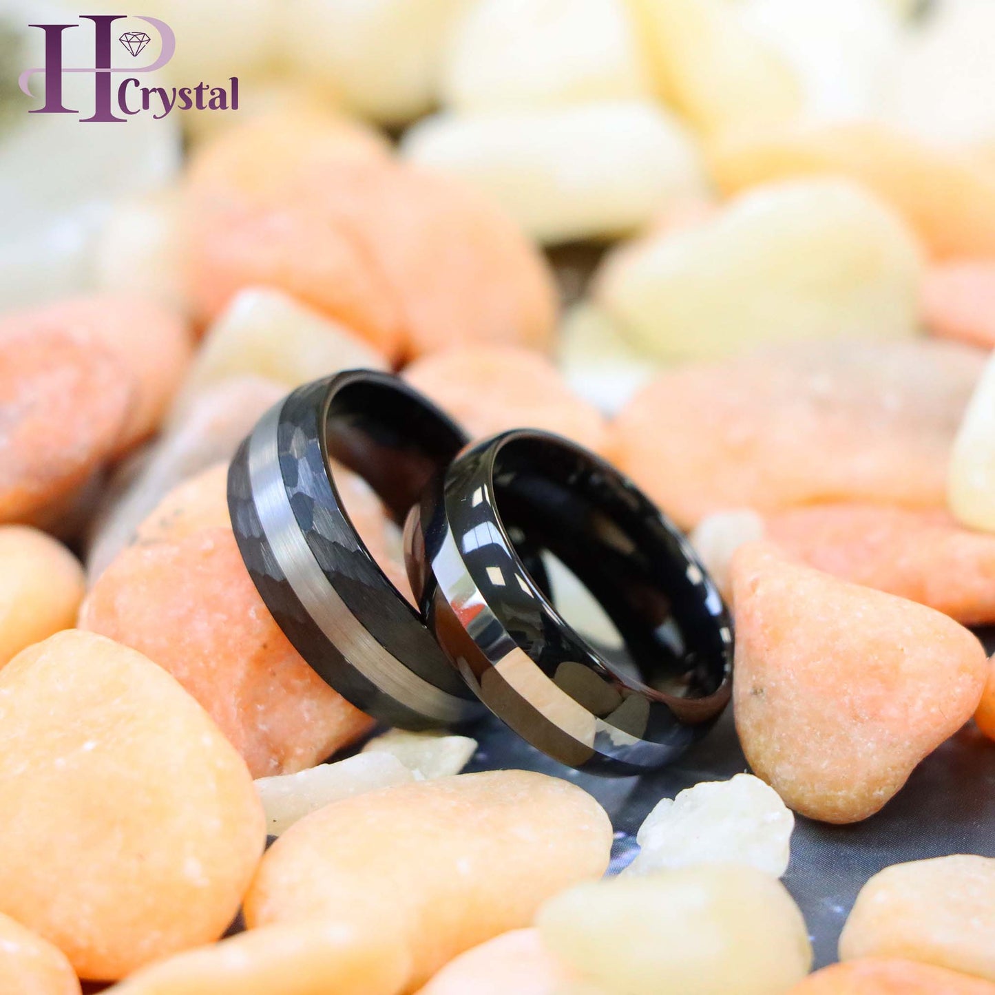 High Polish Black IP Plate Shiny Center Line/Chiseled Sides & Brushed Stripe Center Tungsten Ring