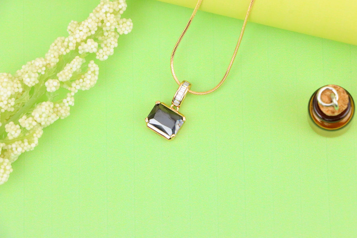 Chic Black Emerald Cut Pendant with Gold Plated Baguette Bail, XPPT1778 (2162-7)
