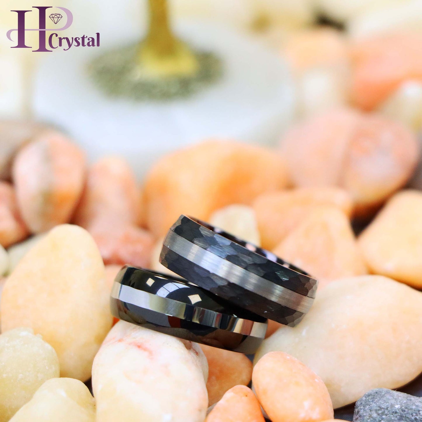 High Polish Black IP Plate Shiny Center Line/Chiseled Sides & Brushed Stripe Center Tungsten Ring