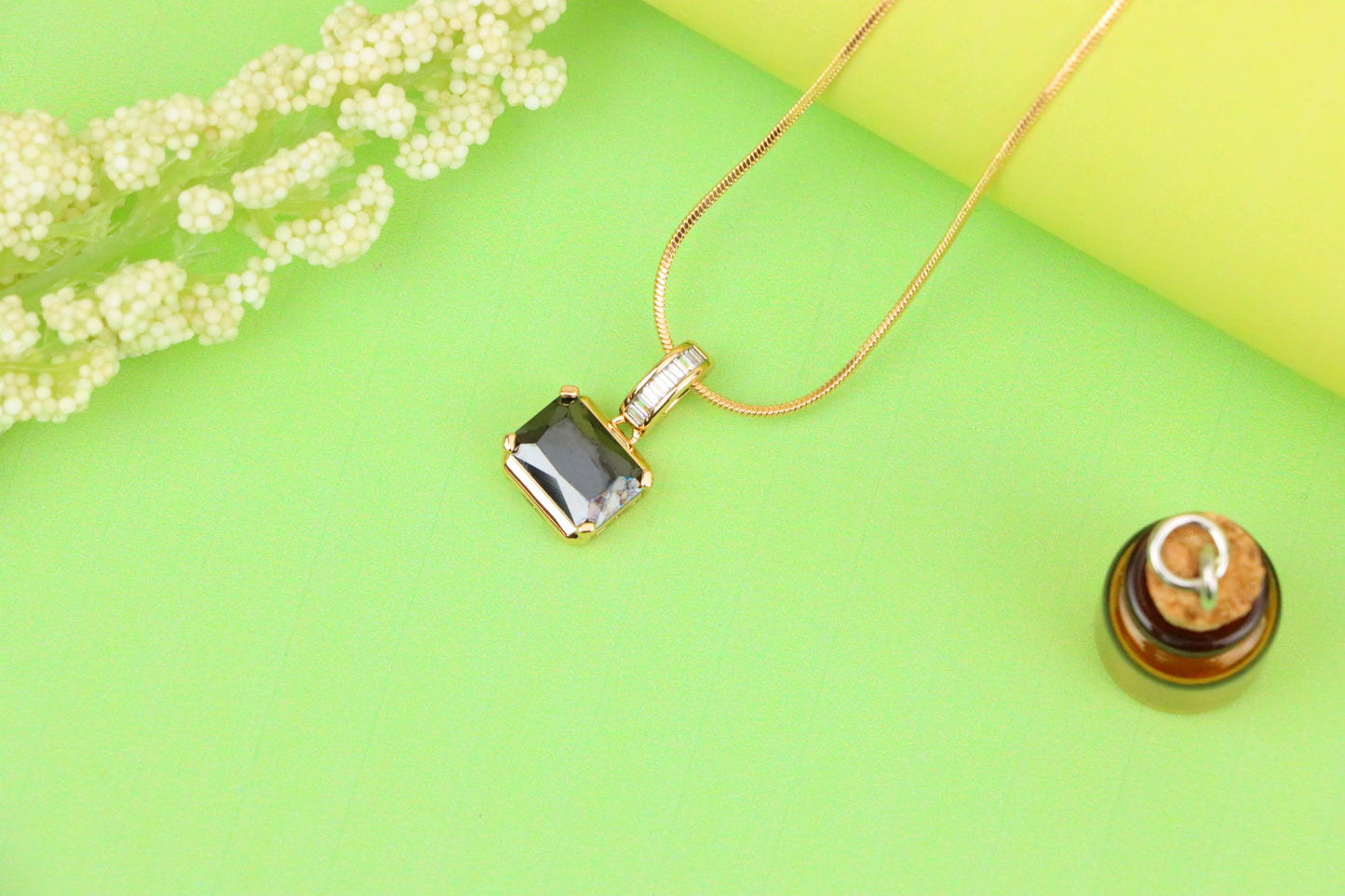 Chic Black Emerald Cut Pendant with Gold Plated Baguette Bail, XPPT1778 (2162-7)