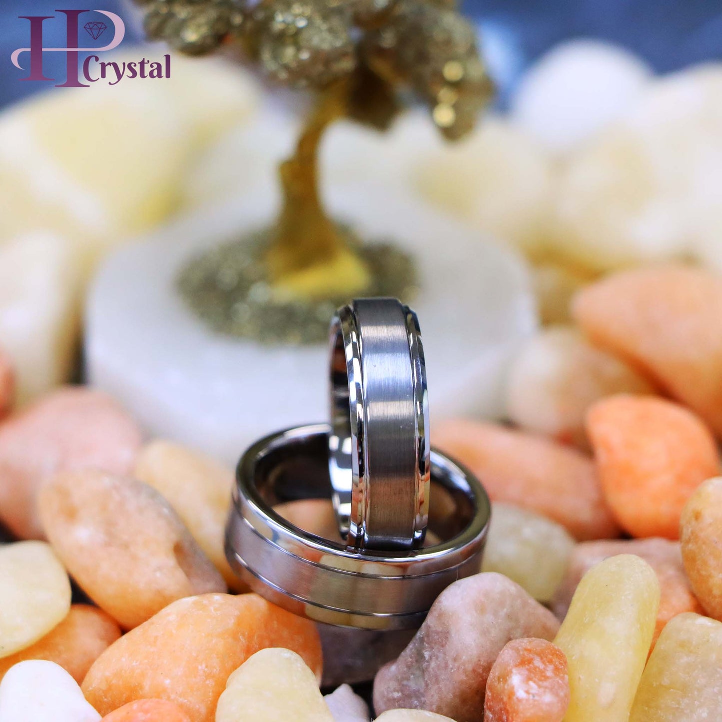 Polished Shiny Double Grooved Brushed Center Tungsten Ring