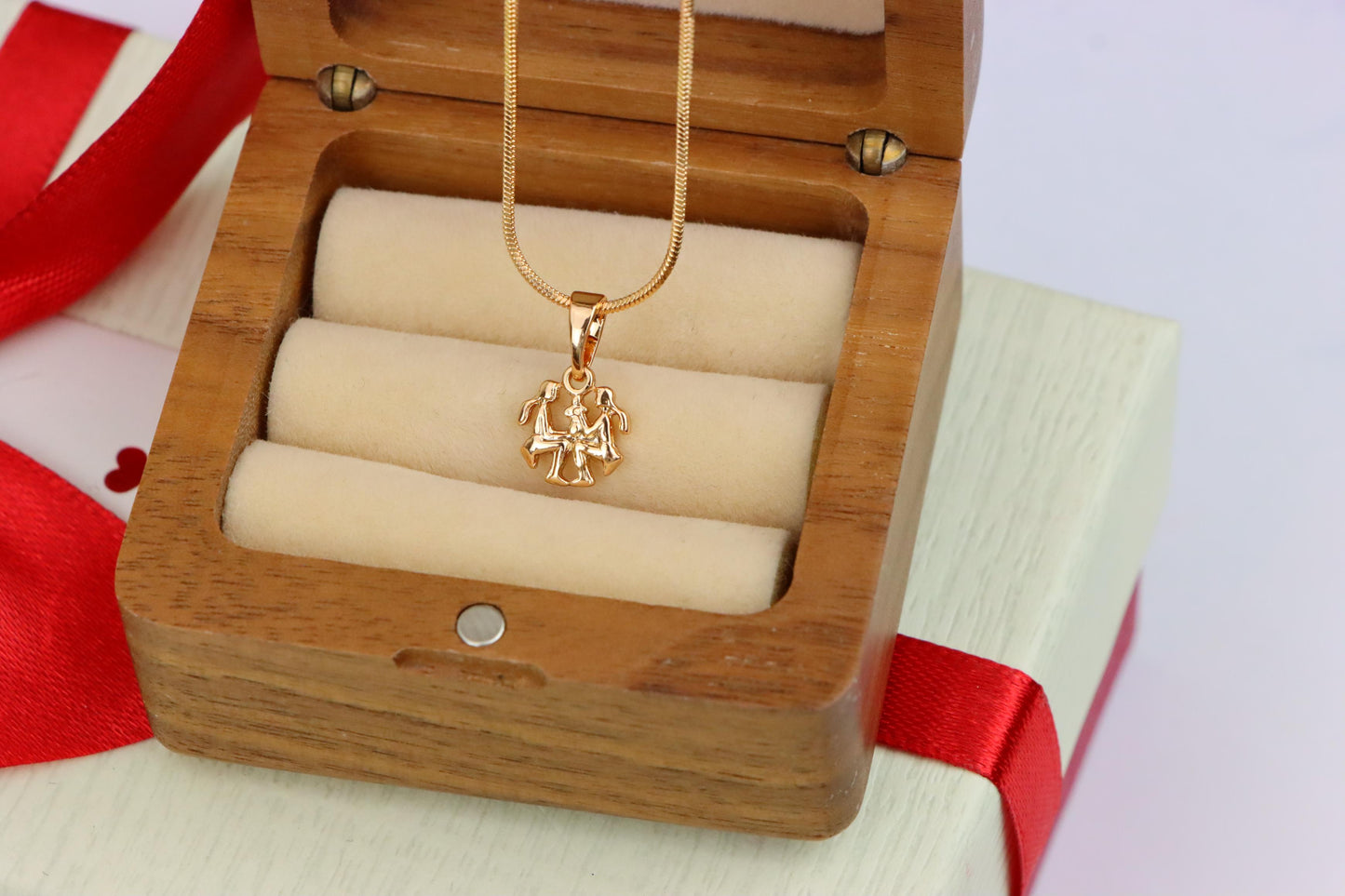 Rose Gold Gemini Pendant in Gold Plated Brass Zodiac Charm, XPPT1464 (2137-2)