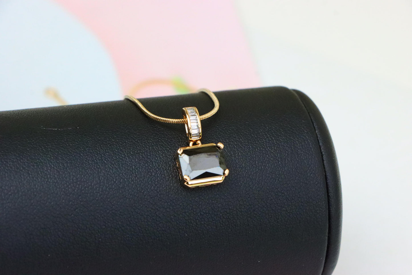 Chic Black Emerald Cut Pendant with Gold Plated Baguette Bail, XPPT1778 (2162-7)