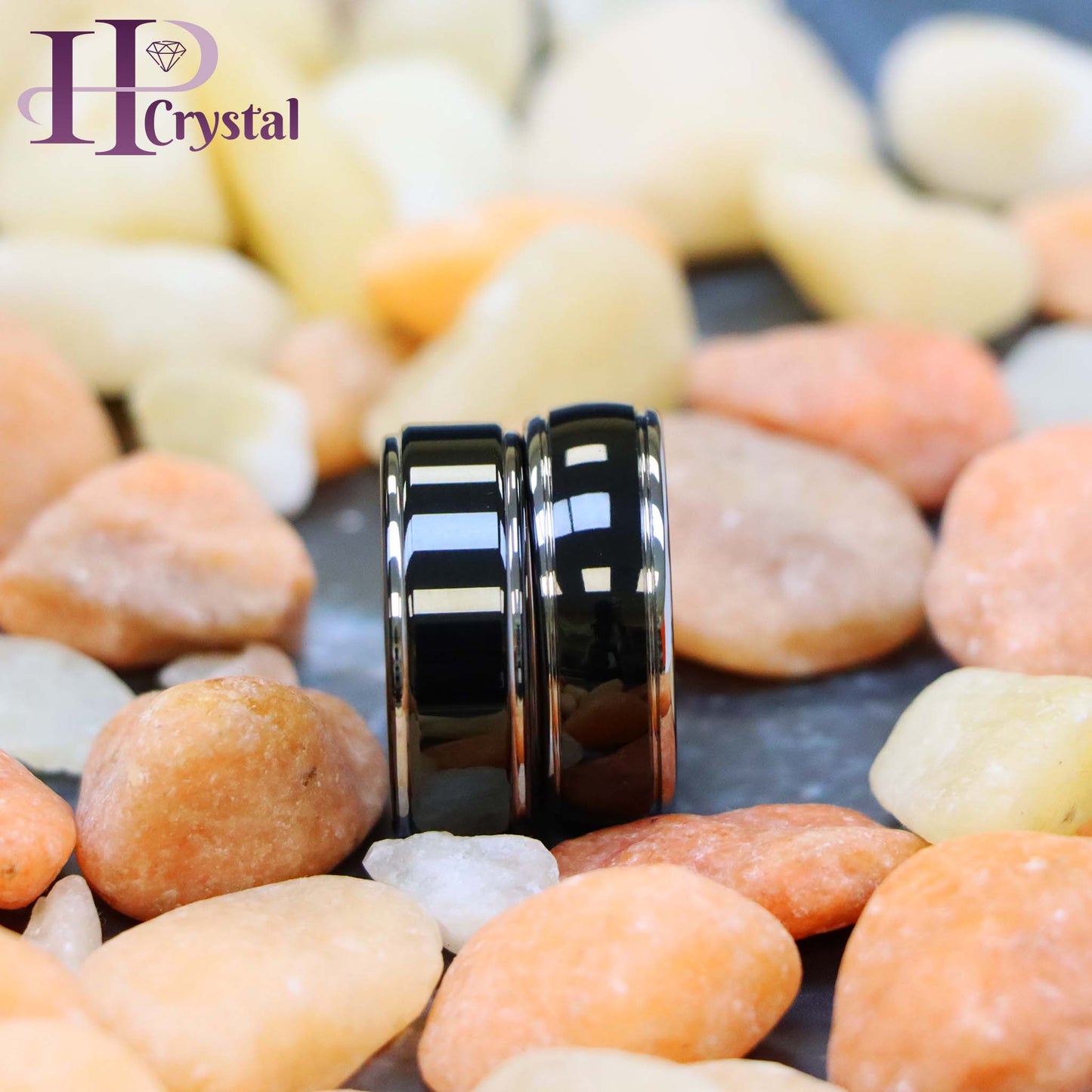 High Polish Black IP Plated Stepped Edge/Rounded Edge Tungsten Ring