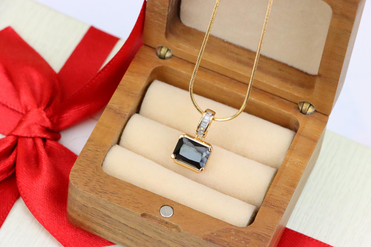 Chic Black Emerald Cut Pendant with Gold Plated Baguette Bail, XPPT1778 (2162-7)