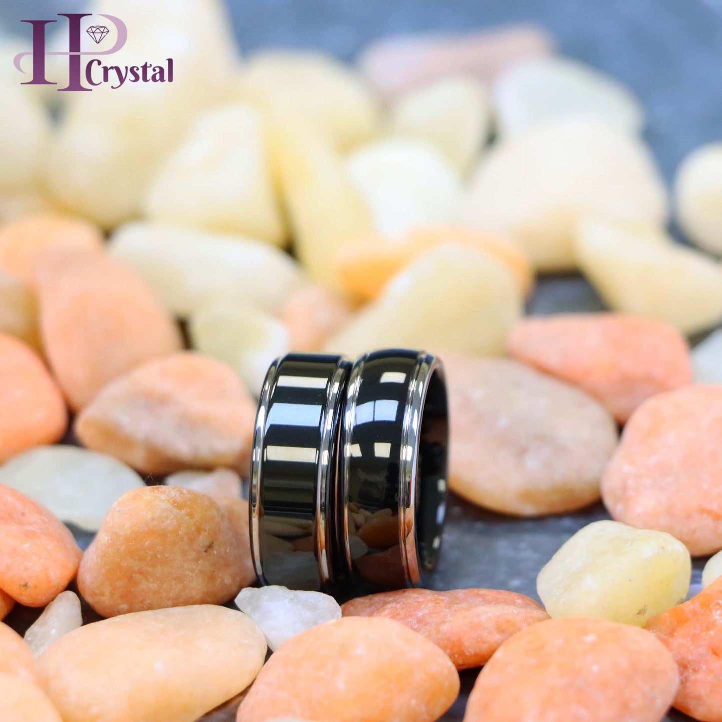 High Polish Black IP Plated Stepped Edge/Rounded Edge Tungsten Ring