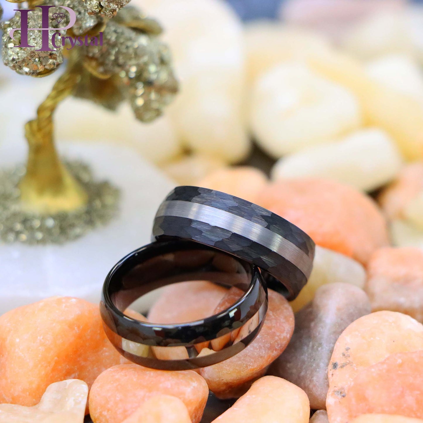 High Polish Black IP Plate Shiny Center Line/Chiseled Sides & Brushed Stripe Center Tungsten Ring