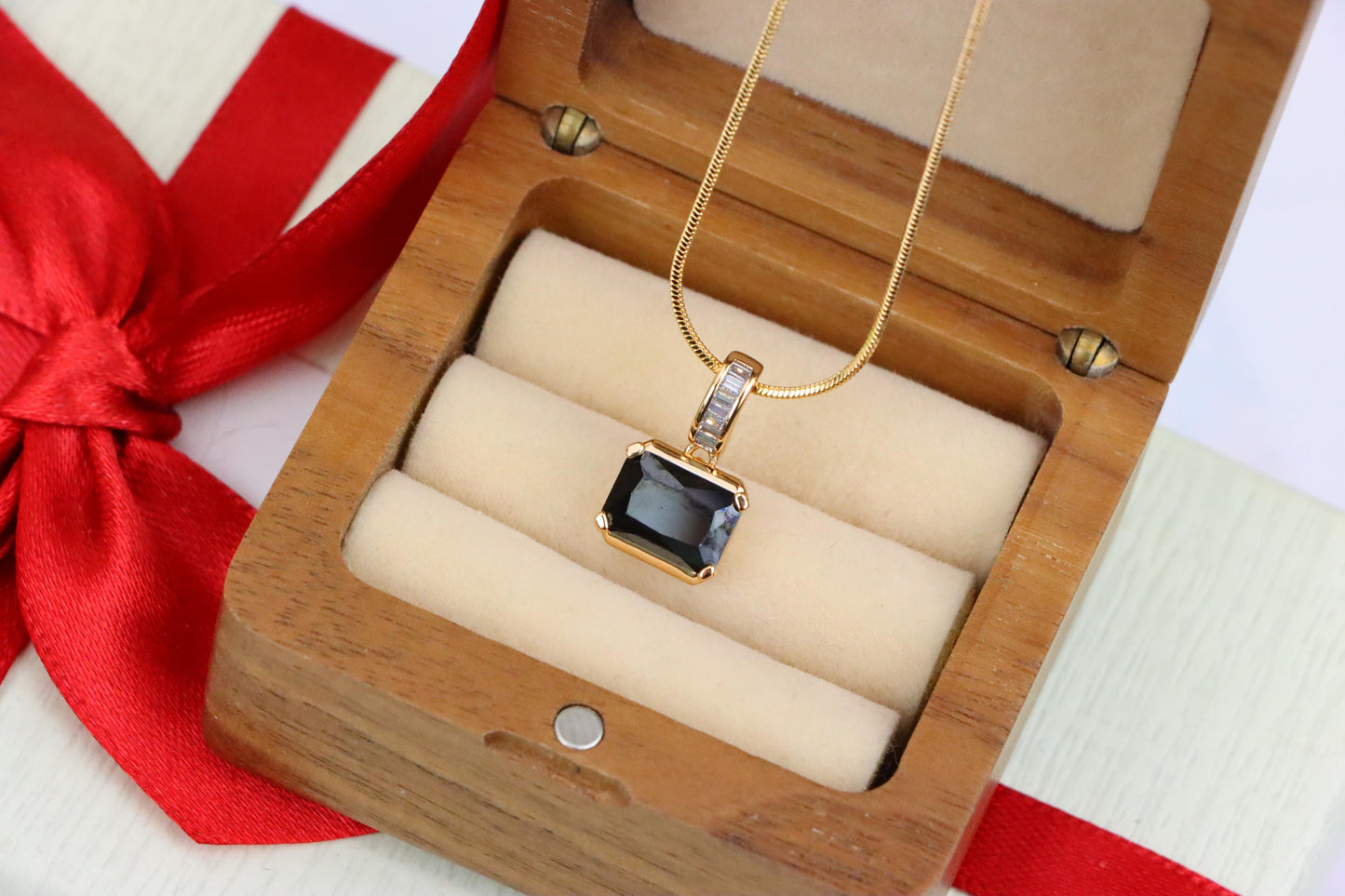 Chic Black Emerald Cut Pendant with Gold Plated Baguette Bail, XPPT1778 (2162-7)