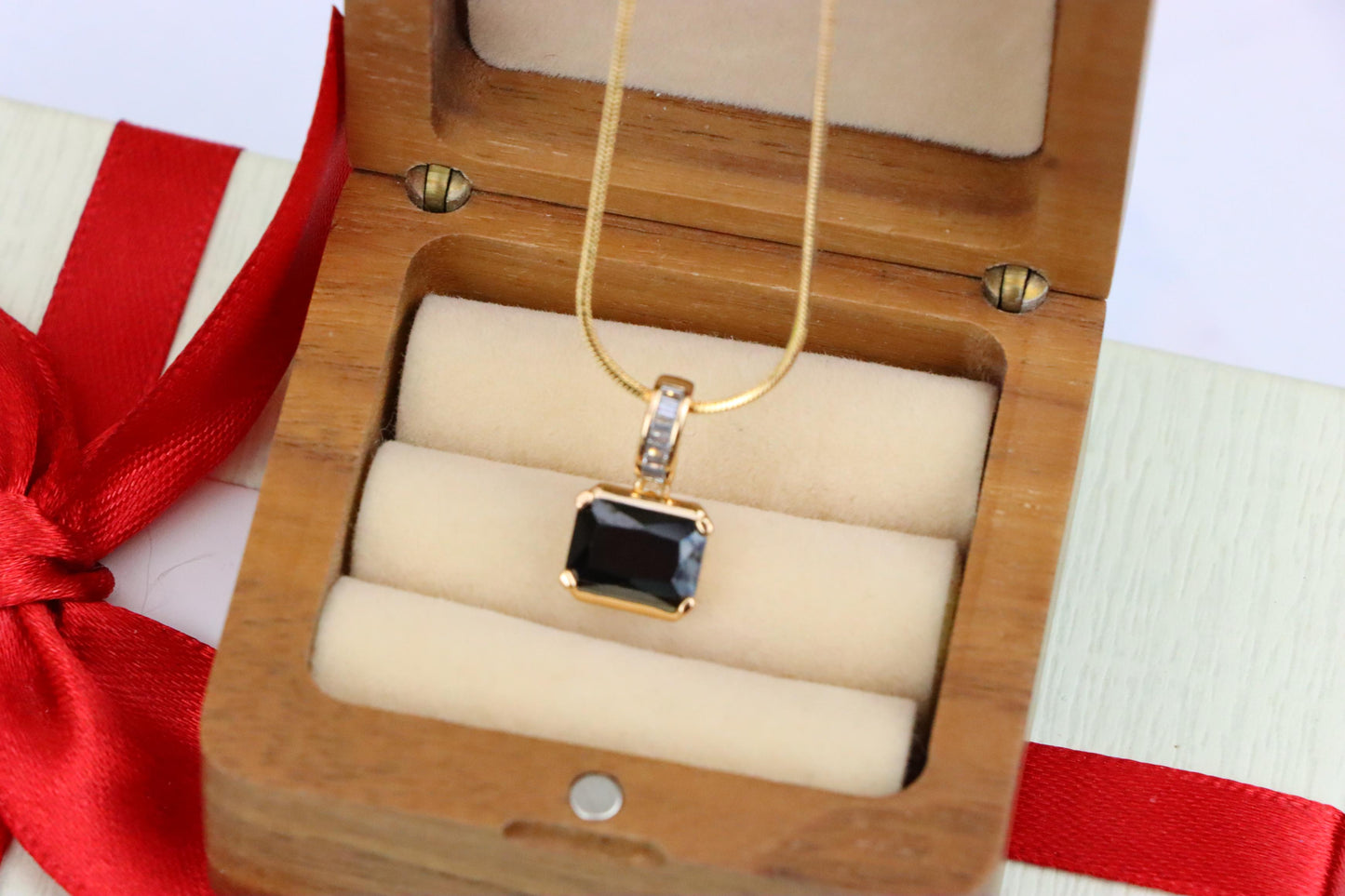 Chic Black Emerald Cut Pendant with Gold Plated Baguette Bail, XPPT1778 (2162-7)