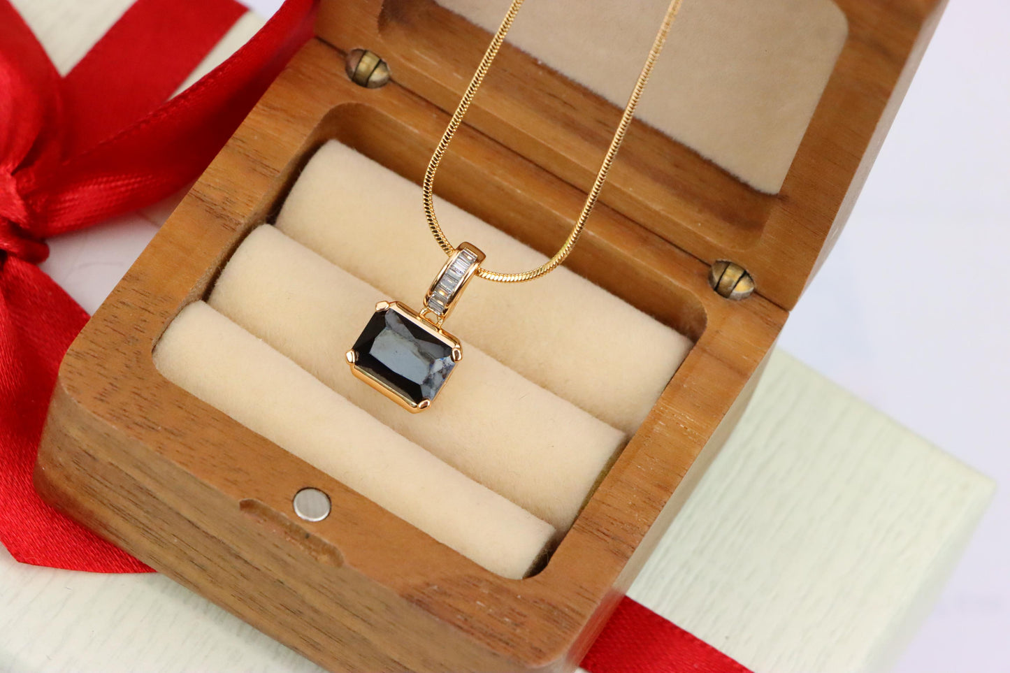Chic Black Emerald Cut Pendant with Gold Plated Baguette Bail, XPPT1778 (2162-7)