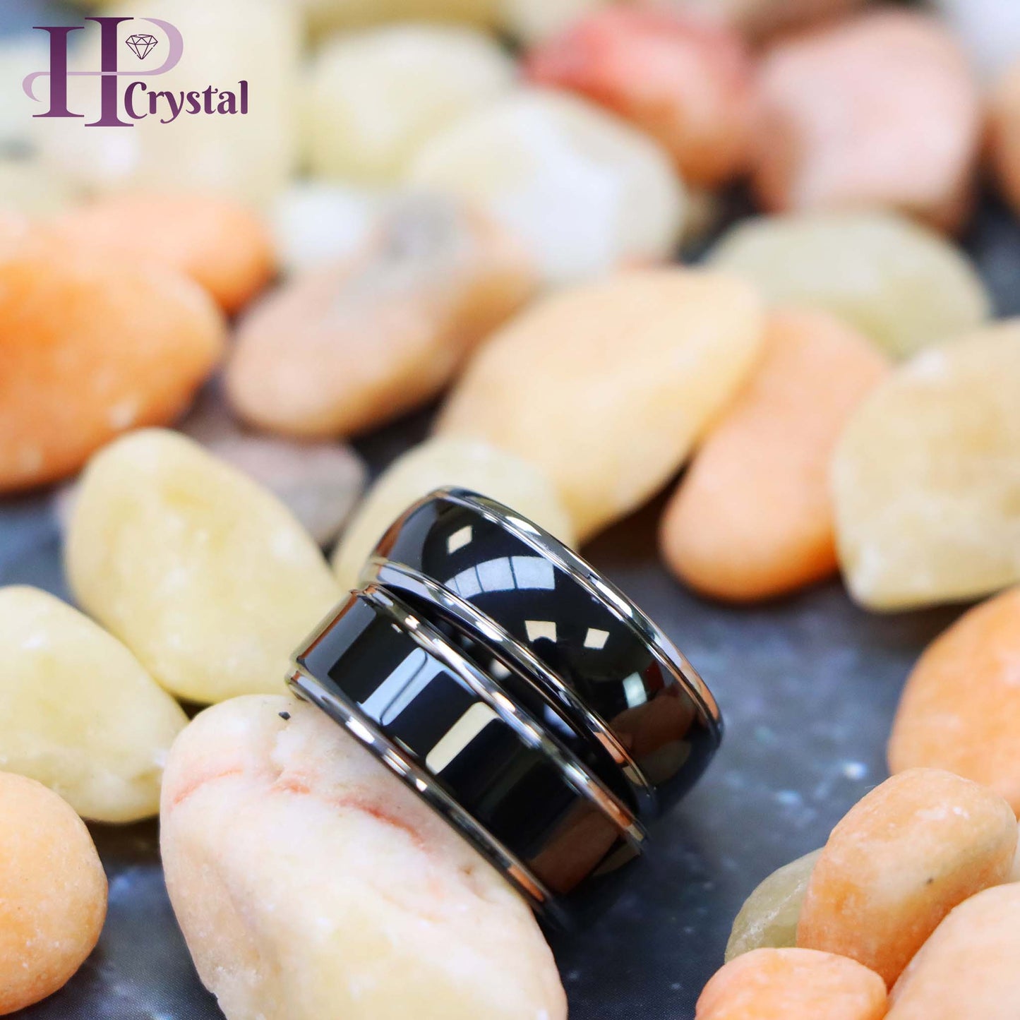 High Polish Black IP Plated Stepped Edge/Rounded Edge Tungsten Ring