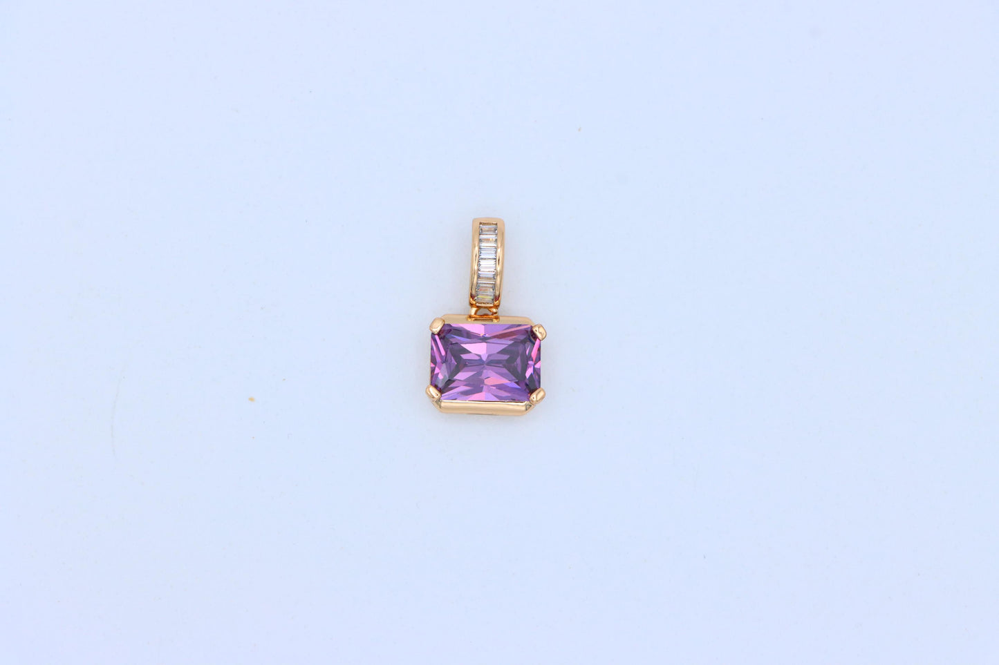 Elegant Purple Emerald Cut Pendant with Gold Plated Baguette Bail, XPPT1779 (2162-7)