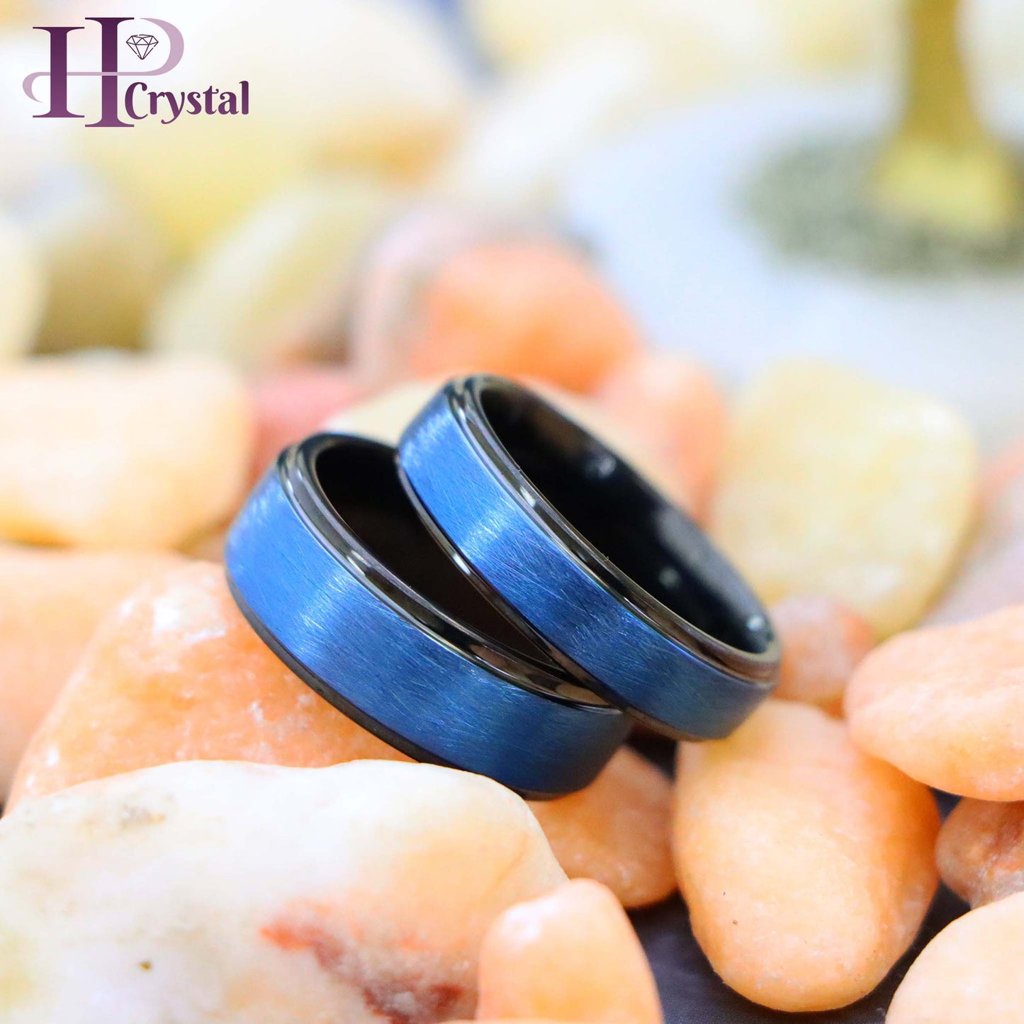 Blue Tone IP Plated Ice Finish Center High Polished Stepped Edge Tungsten Ring