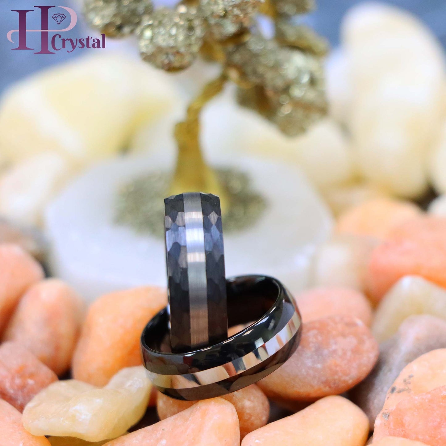High Polish Black IP Plate Shiny Center Line/Chiseled Sides & Brushed Stripe Center Tungsten Ring