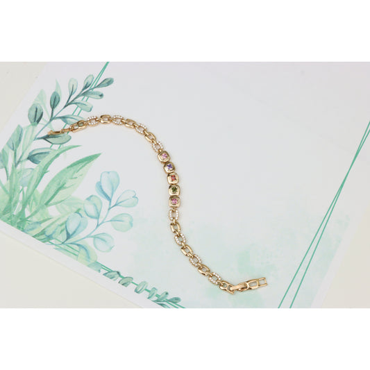 Colorful Cushion-Cut Crystal Rose Gold Bracelet, XPBL0771 (2077-10)