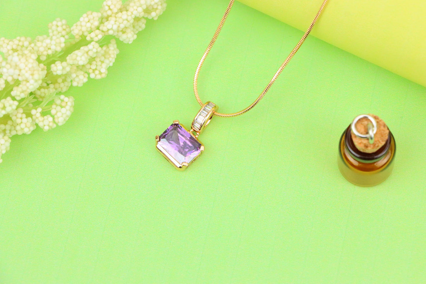 Elegant Purple Emerald Cut Pendant with Gold Plated Baguette Bail, XPPT1779 (2162-7)