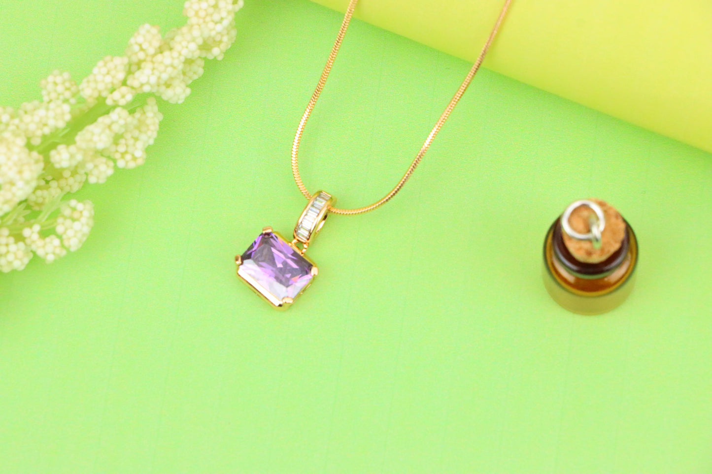 Elegant Purple Emerald Cut Pendant with Gold Plated Baguette Bail, XPPT1779 (2162-7)